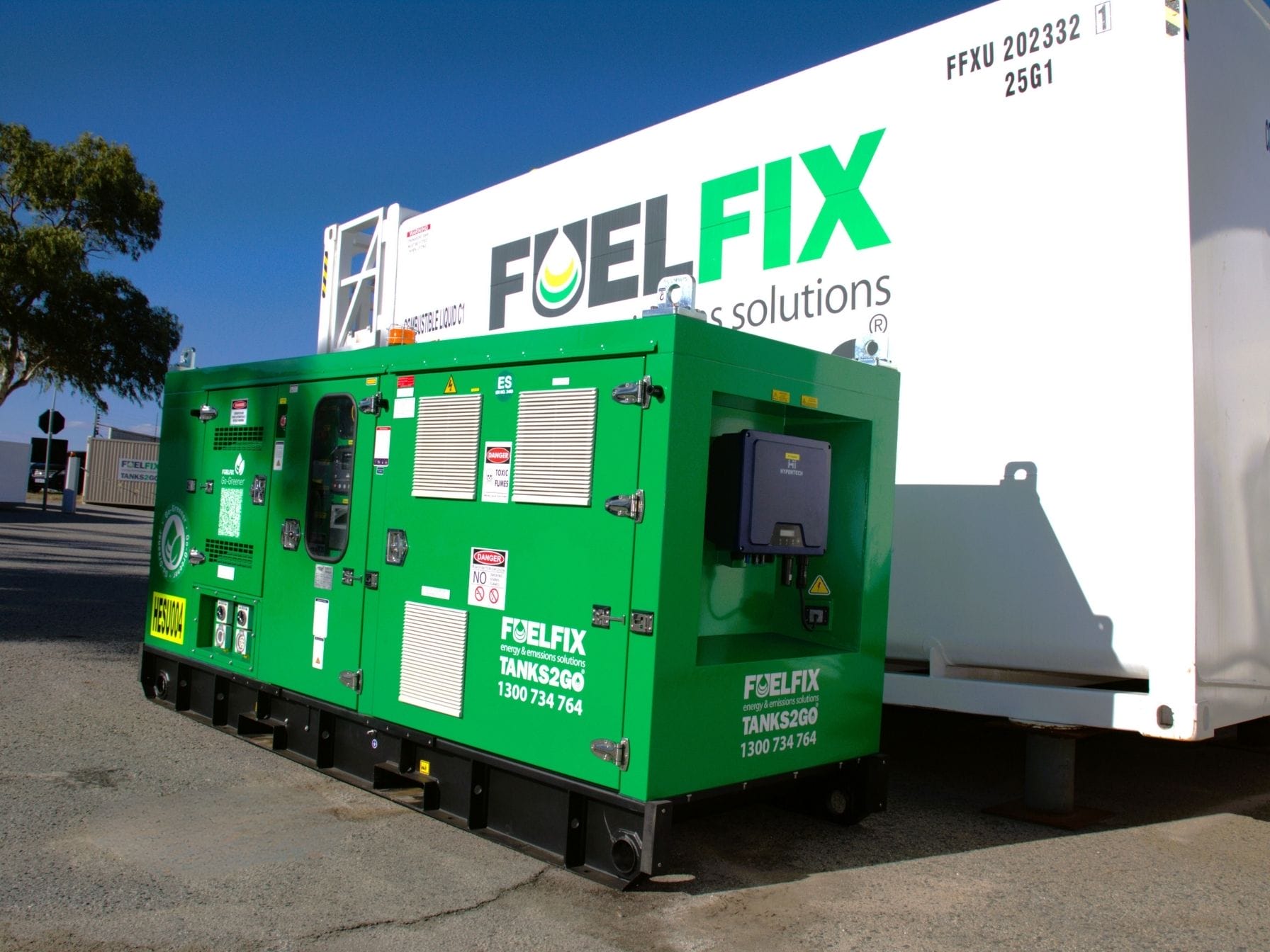 Hybrid Power System HESU30 displayed in the yard , powering a 30,000L fuel tank