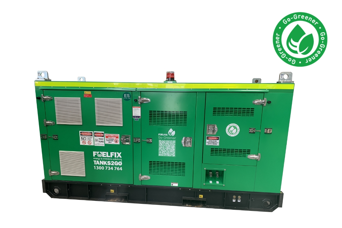 Front side picture of HESU20 Hybrid power system with clear background and Go-Greener stamp logo