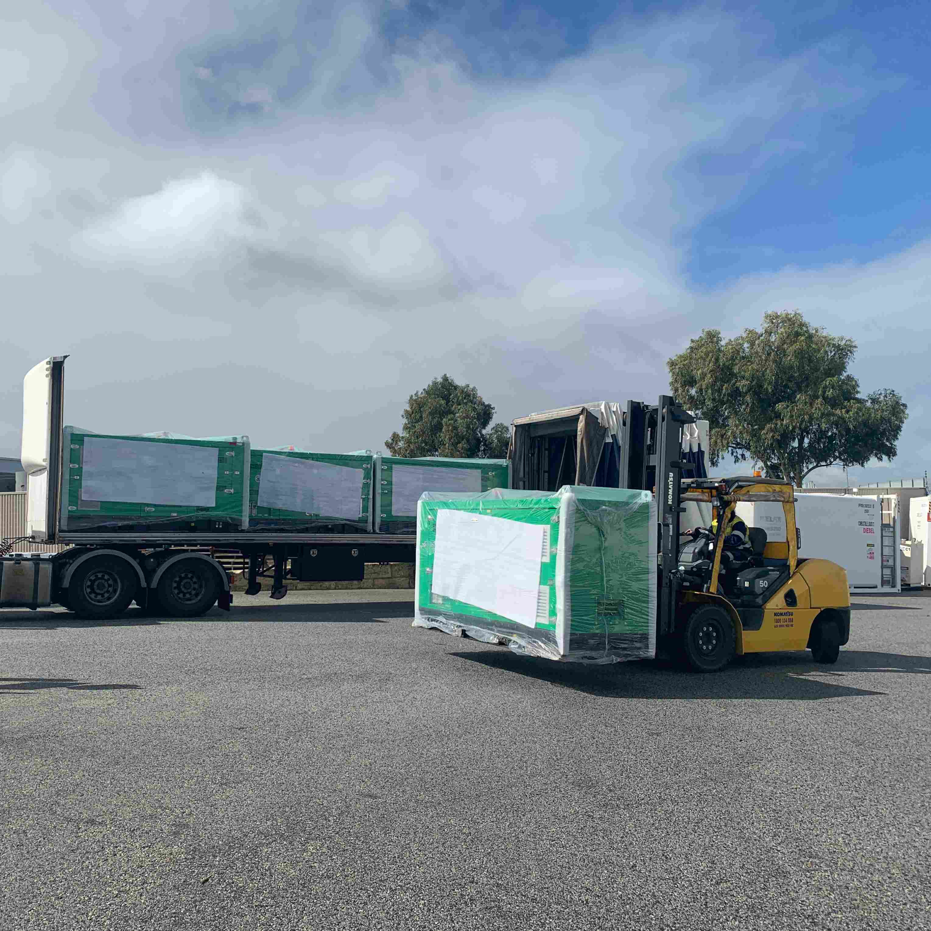 Hybrid Generator HESU20 being unloaded from the delivery truck