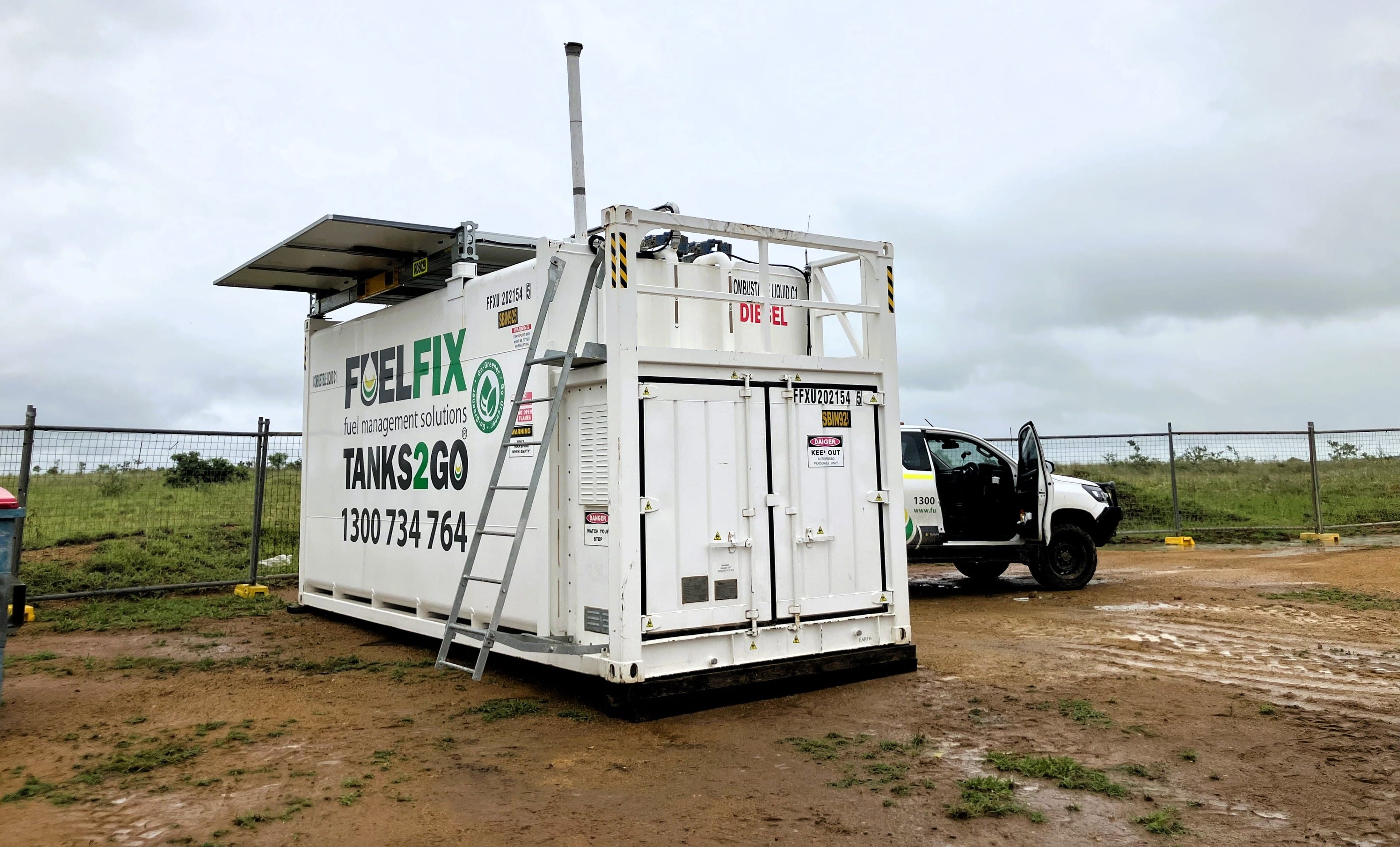 Containerised solar powered 30,000L self‑bunded fuel storage maintaining onsite refuelling capability during supply chain disruption