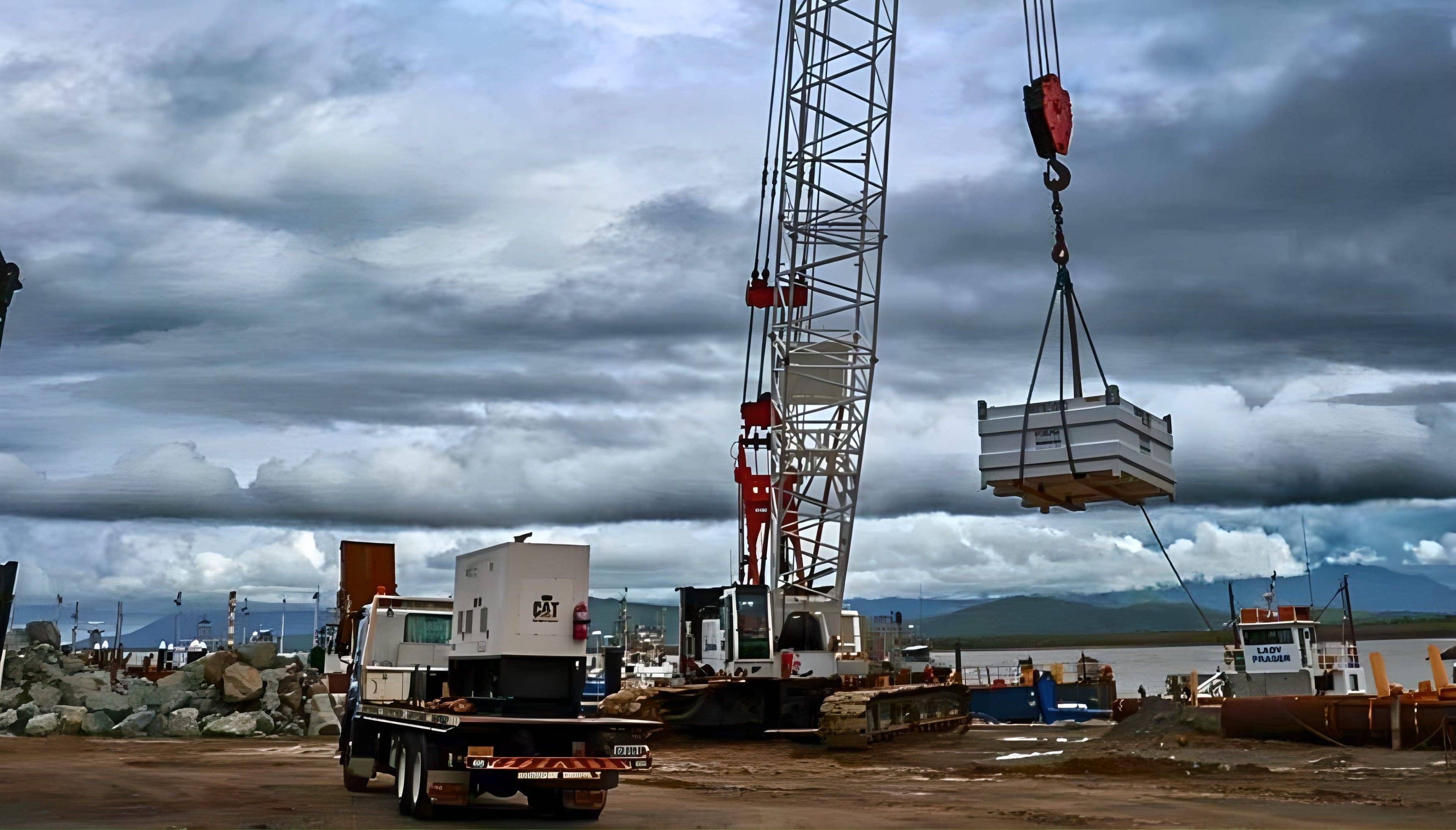 Temporary fuel infrastructure being deployed by crane at a remote site during access and fuel supply disruption
